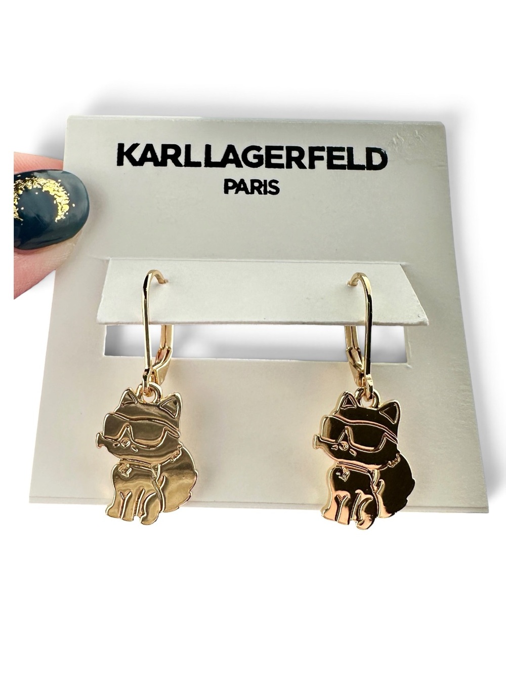 Karl Lagerfeld Paris Gold-Tone Choupette Cat Drop Earrings w/ Pavé Accent NWT